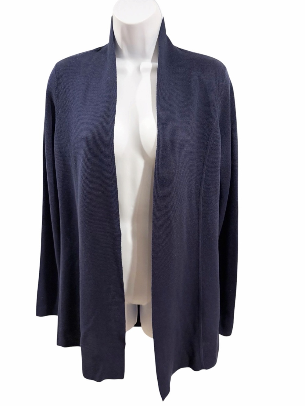 Eileen Fisher Silk Organic Cotton Open Front Cardigan Sweater Navy size XS